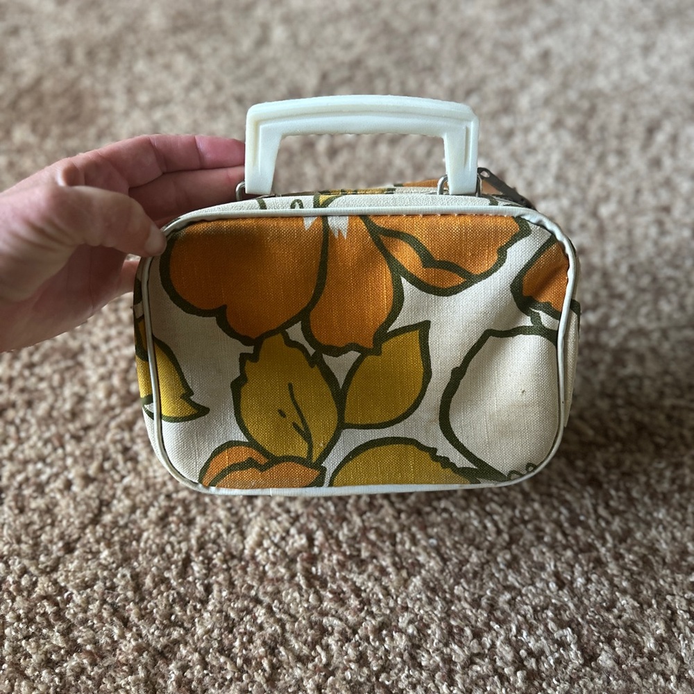 Floral Print Handbag - Vintage Retro - Orange and Cream